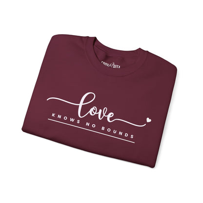 Women’s Heavy Sweatshirt – “Love Knows No Bounds” | Cozy and Heartfelt Inspirational Pullover