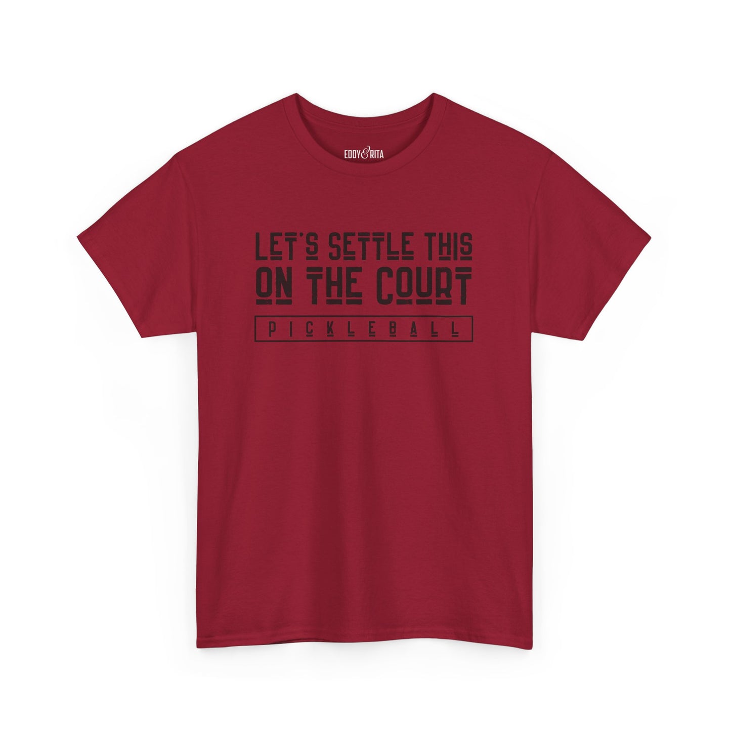 Eddy and Rita Men's Heavy Cotton T-Shirt - "Let's Settle This on the Court Pickleball" Graphic Tee for Pickleball Enthusiasts