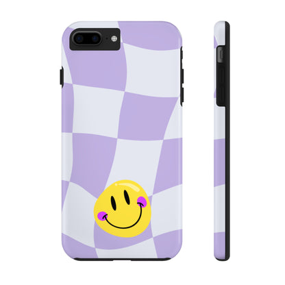 Light Purple Checked Smiley Face Cell Phone Case - Cheerful and Stylish Protective Cover