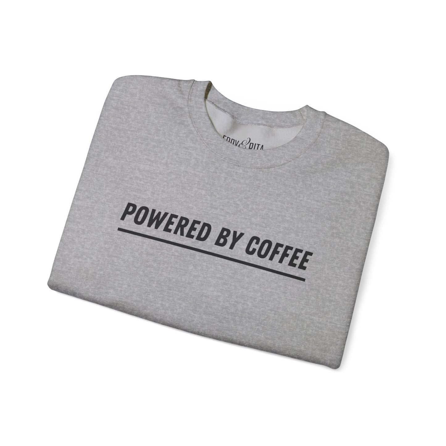 Men's Heavy Sweatshirt – "Powered by Coffee" Funny Graphic Sweatshirt for Coffee Lovers