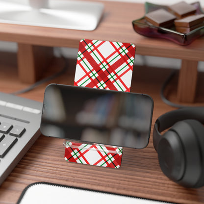 Mobile Display Stand for iPhone – Classic Christmas Plaid Design | Perfect Holiday Stocking Stuffer