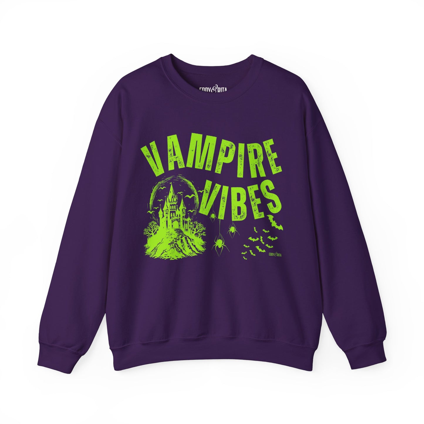 Eddy and Rita Women's Heavy Crewneck Sweatshirt - "Vampire Vibes" Halloween Graphic Pullover