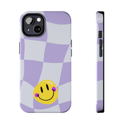 Light Purple Checked Smiley Face Cell Phone Case - Cheerful and Stylish Protective Cover