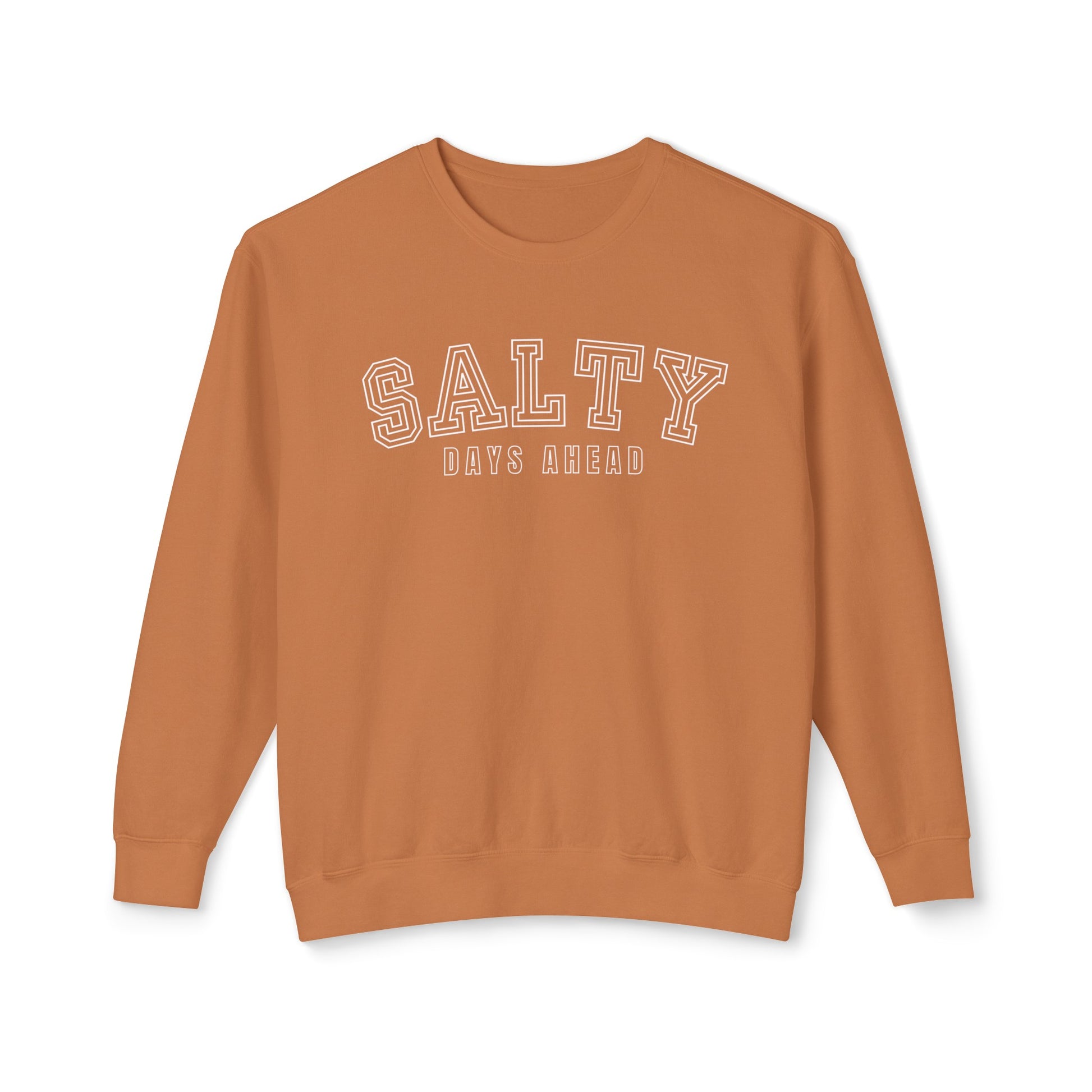 Eddy and Rita Women's Comfort Colors Lightweight Sweatshirt - "Salty Days Ahead" Beach Lover's Graphic Pullover