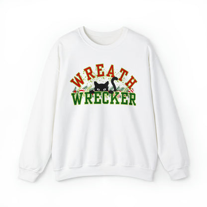 Women's 'Wreath Wrecker' Sweatshirt: Playful Cat Design for Festive Fun and Comfort - Eddy and Rita