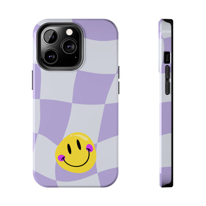 Light Purple Checked Smiley Face Cell Phone Case - Cheerful and Stylish Protective Cover