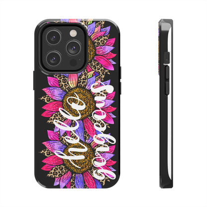 Hello Gorgeous Pink Purple Leopard Sunflowers iPhone Case - Stylish Floral Protective Cover