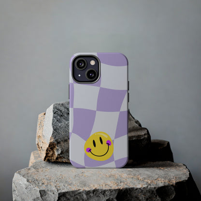 Light Purple Checked Smiley Face Cell Phone Case - Cheerful and Stylish Protective Cover