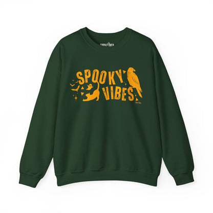 Eddy and Rita Women's Heavy Crewneck Sweatshirt - "Spooky Vibes" Halloween Graphic Pullover