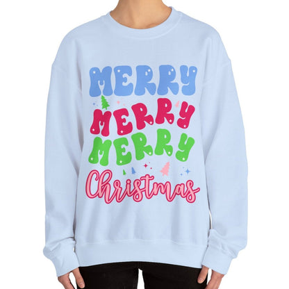 Women's Heavy Sweatshirt – "Merry Merry Merry Christmas" Festive Holiday Graphic Sweatshirt