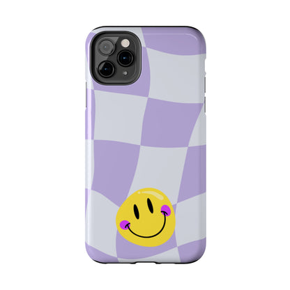 Light Purple Checked Smiley Face Cell Phone Case - Cheerful and Stylish Protective Cover