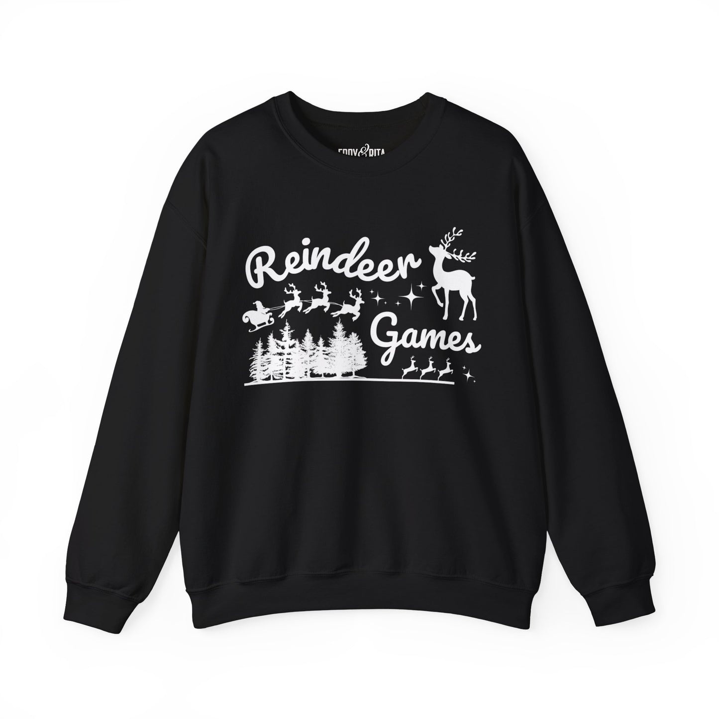 Women's Heavy Sweatshirt – "Reindeer Games" Festive Christmas Graphic Sweatshirt