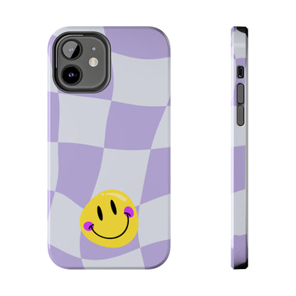 Light Purple Checked Smiley Face Cell Phone Case - Cheerful and Stylish Protective Cover