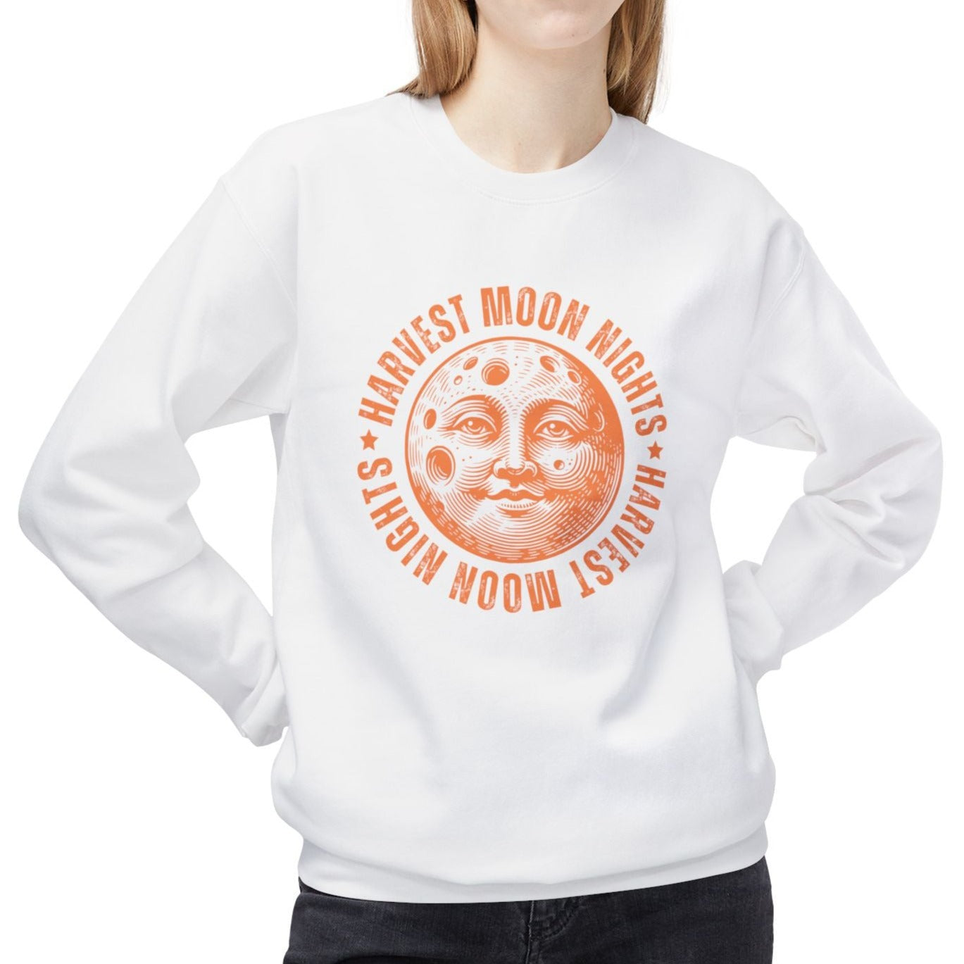 Eddy and Rita Women's Midweight Sweatshirt - "Harvest Moon Nights" Cozy Fall Graphic Pullover