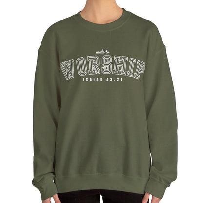 Women's Heavy Blend Sweatshirt – "Made to Worship Isaiah 43:21" Faith-Inspired Graphic Sweatshirt