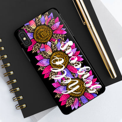 Hello Gorgeous Pink Purple Leopard Sunflowers iPhone Case - Stylish Floral Protective Cover