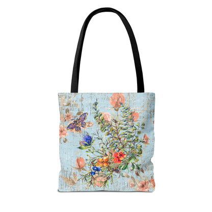 Butterfly Blooms: Women's Small Tote Bag with Spring Bouquet on Robin's Egg Blue - Eddy and Rita