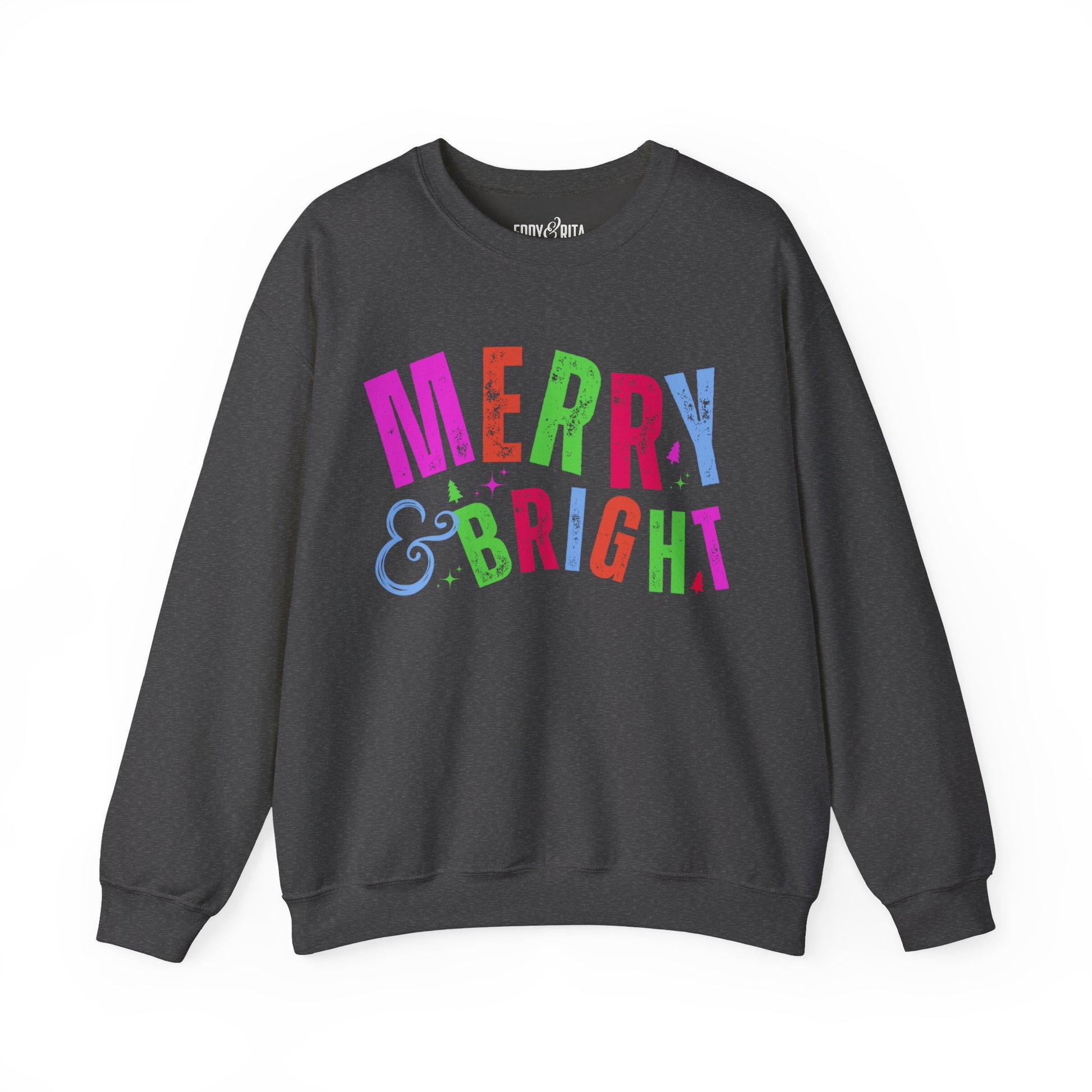 Women's Heavy Sweatshirt – "Merry and Bright" Festive Christmas Graphic Sweatshirt