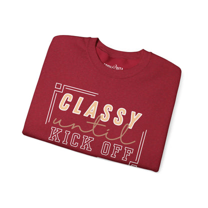 Women’s Heavy Sweatshirt – “Classy Until Kickoff” | Cozy and Stylish Game Day Pullover