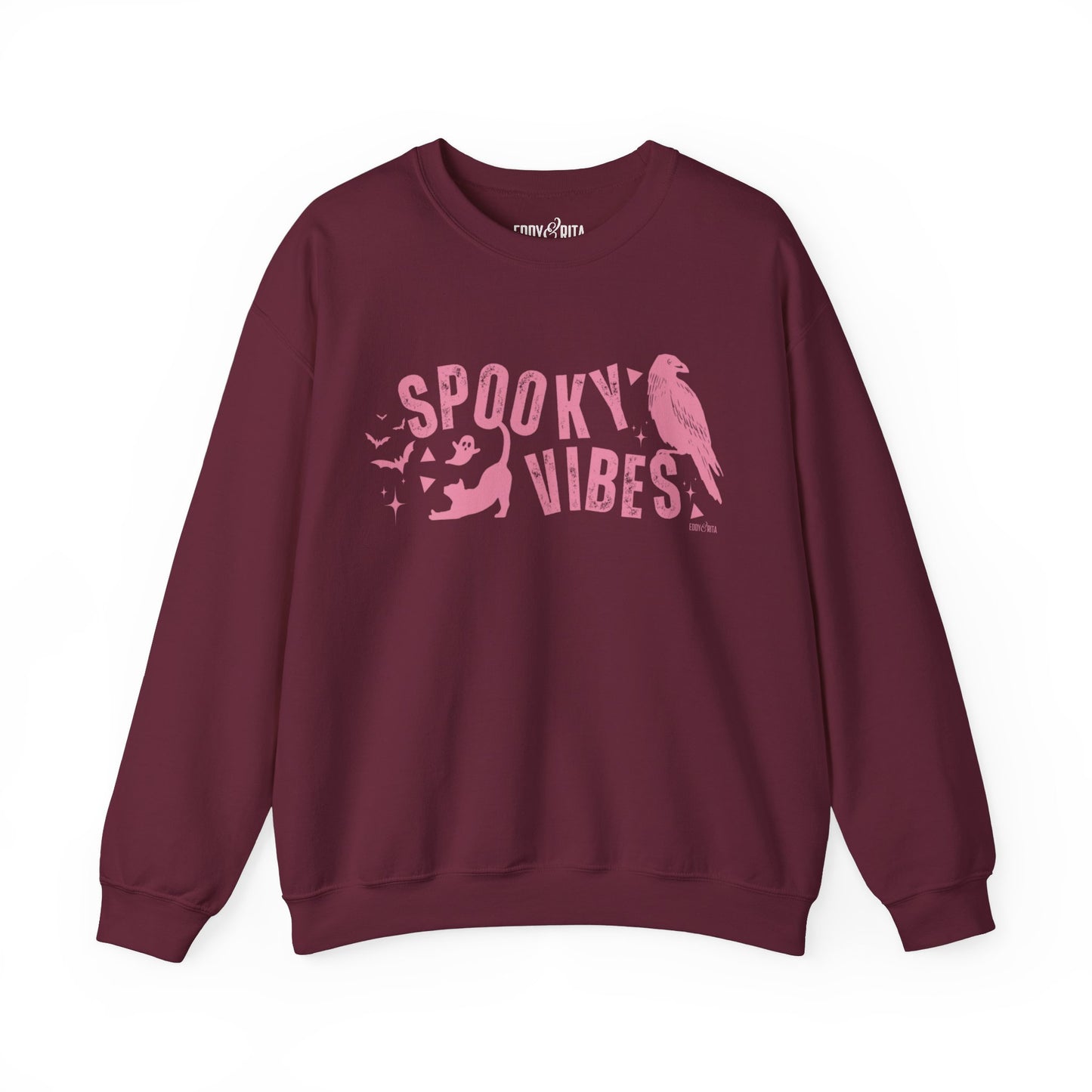 Eddy and Rita Women's Heavy Crewneck Sweatshirt - "Spooky Vibes" Halloween Graphic Pullover