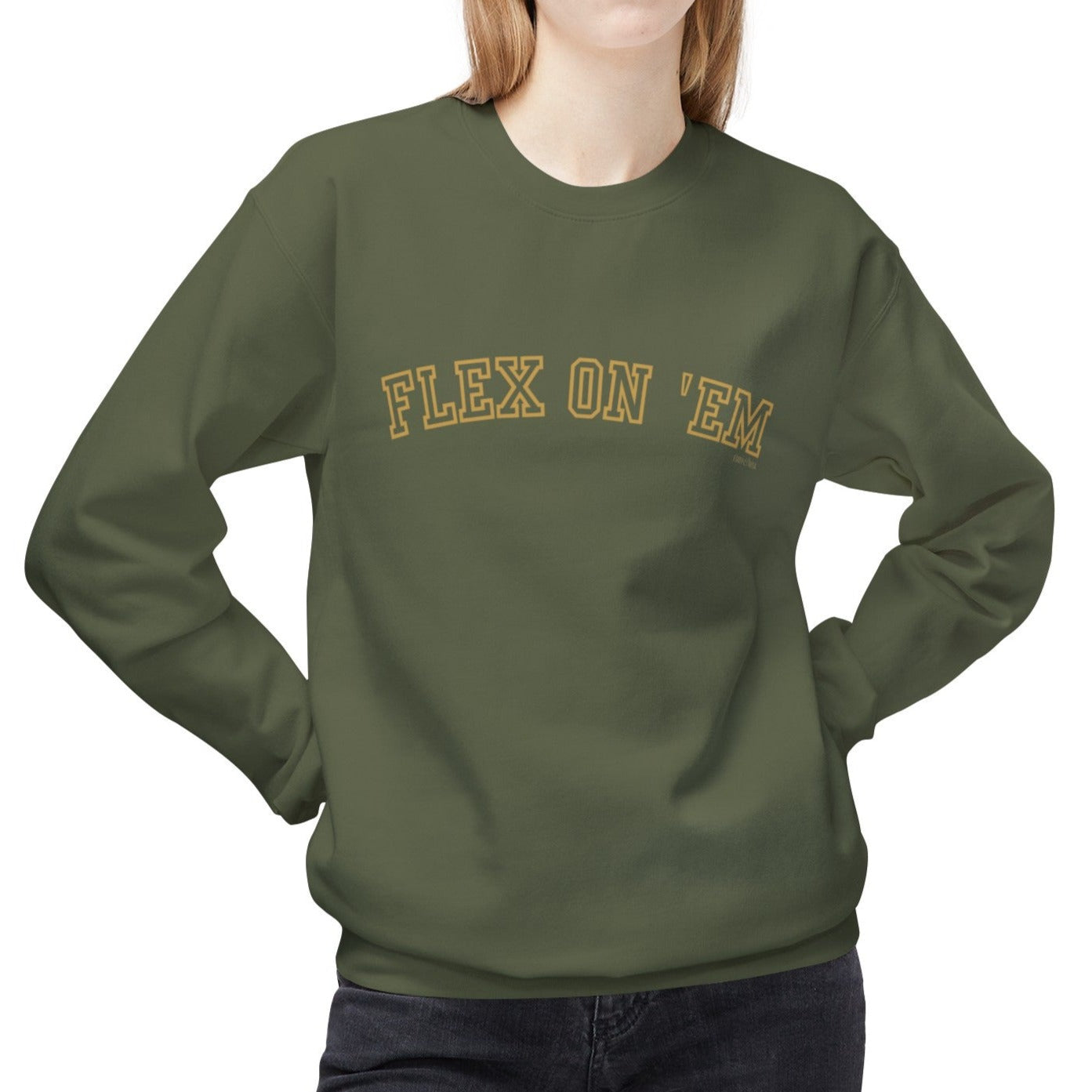 Eddy and Rita Women's Midweight Crewneck Sweatshirt - "Flex on 'Em" Motivational Graphic Pullover