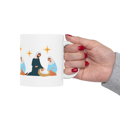 11 oz Ceramic Mug – “Nativity Manger” Design | Inspirational and Elegant Christmas Coffee Cup