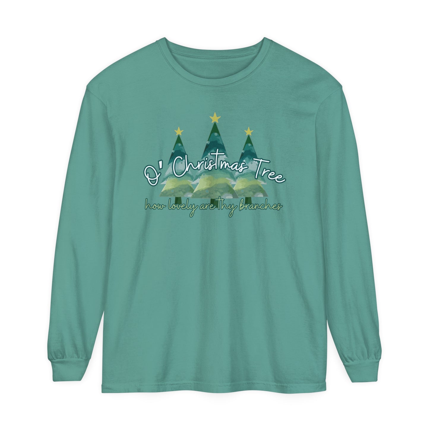 Women's Comfort Colors Long Sleeve Tee: 'O' Christmas Tree, How Lovely Are Thy Branches' Festive Holiday Apparel - Eddy and Rita