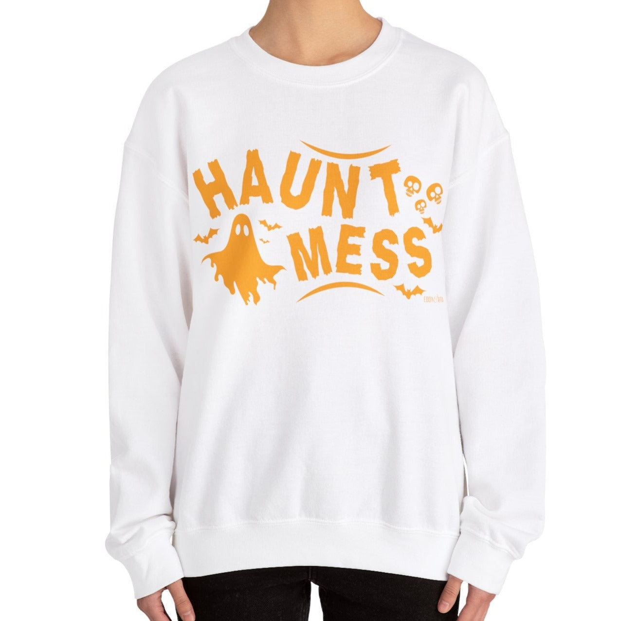 Eddy and Rita Women's Heavy Crewneck Sweatshirt - "Haunt Mess" Halloween Graphic Pullover