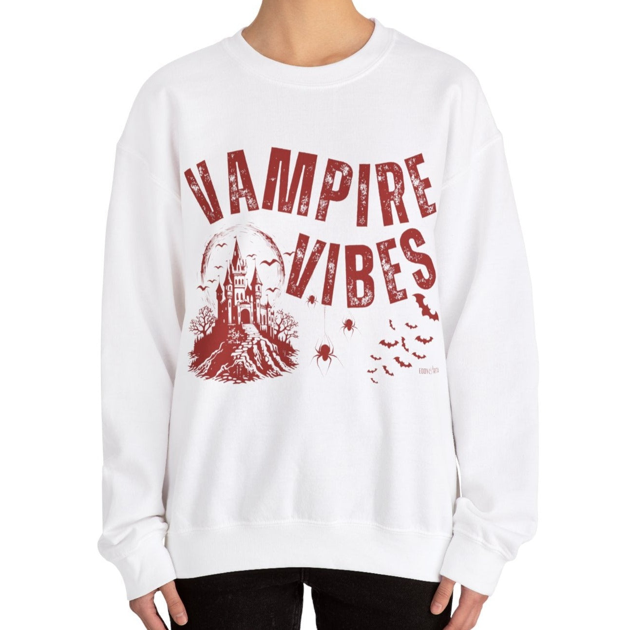 Eddy and Rita Women's Heavy Crewneck Sweatshirt - "Vampire Vibes" Halloween Graphic Pullover