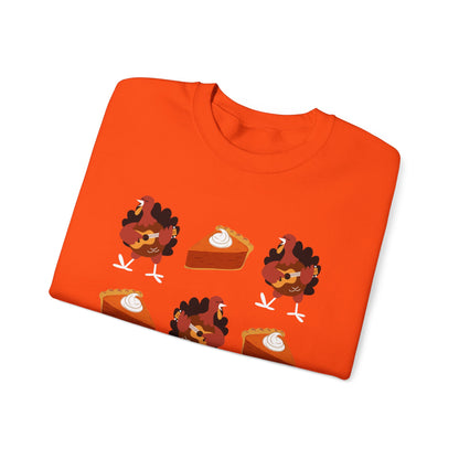 Women's Heavy Sweatshirt – "Turkeys and Pies Gobble Gobble" Fun Thanksgiving Graphic Sweatshirt