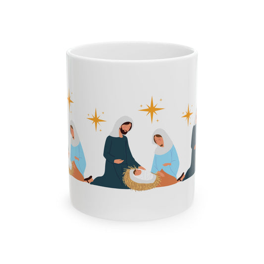 11 oz Ceramic Mug – “Nativity Manger” Design | Inspirational and Elegant Christmas Coffee Cup