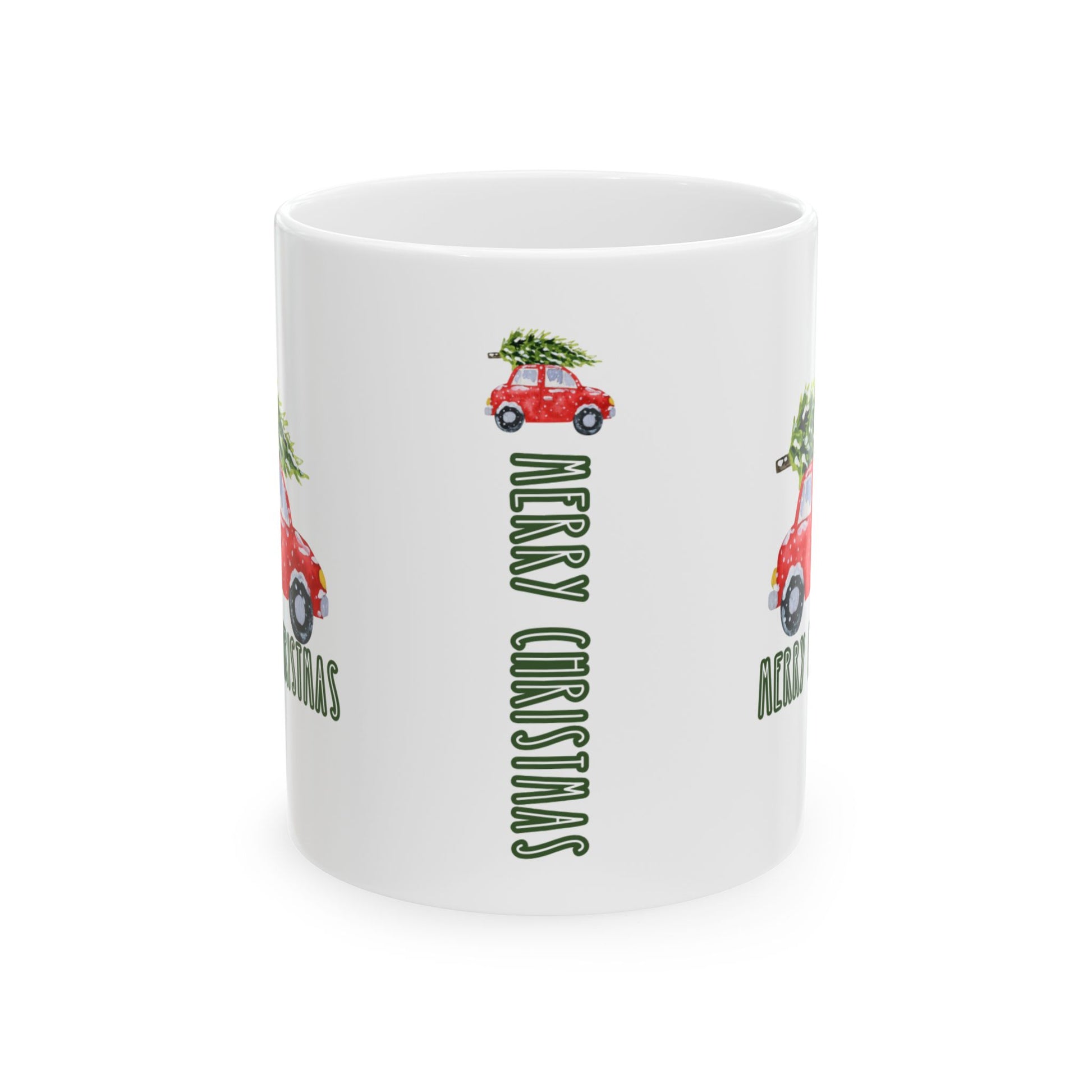 11 oz Ceramic Mug – “Merry Christmas Car with Tree” | Festive and Playful Holiday Coffee Cup