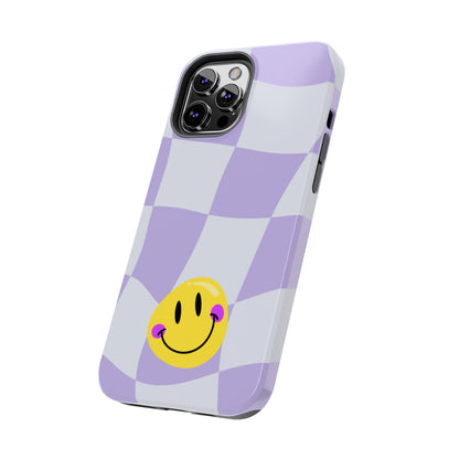 Light Purple Checked Smiley Face Cell Phone Case - Cheerful and Stylish Protective Cover