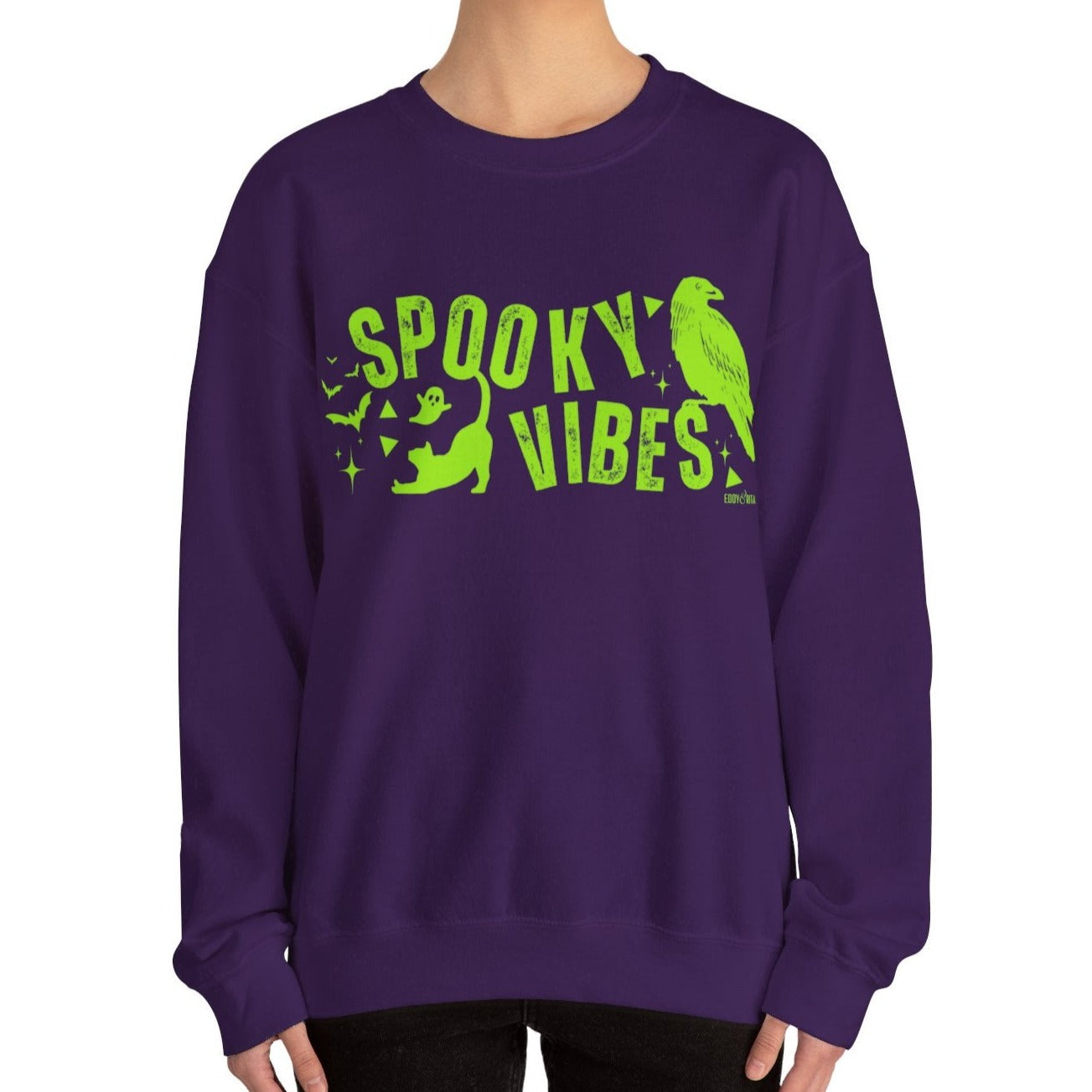 Eddy and Rita Women's Heavy Crewneck Sweatshirt - "Spooky Vibes" Halloween Graphic Pullover