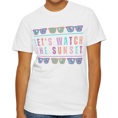 Eddy and Rita Women's Comfort Colors T-Shirt - "Let's Watch The Sunset" Graphic Tee for Sunset Lovers