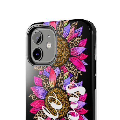 Hello Gorgeous Pink Purple Leopard Sunflowers iPhone Case - Stylish Floral Protective Cover