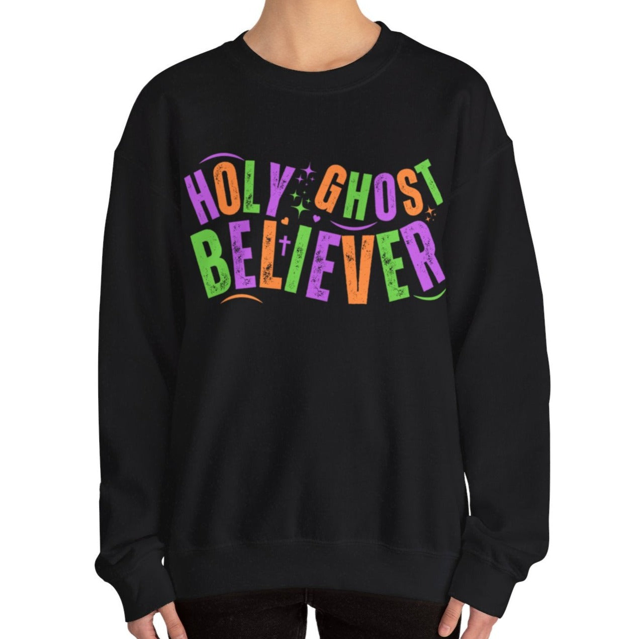 Women's Heavy Sweatshirt - "Holy Ghost Believer" Halloween Colors Graphic Pullover