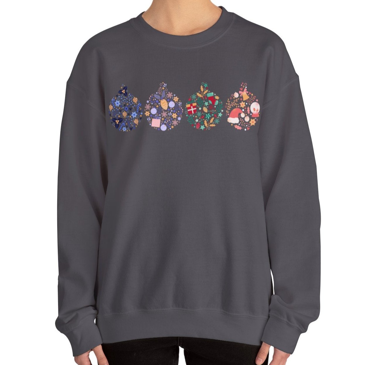 Women’s Heavy Sweatshirt – Four Ornate Christmas Ornaments Design | Cozy and Festive Holiday Pullover