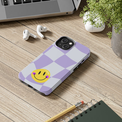 Light Purple Checked Smiley Face Cell Phone Case - Cheerful and Stylish Protective Cover