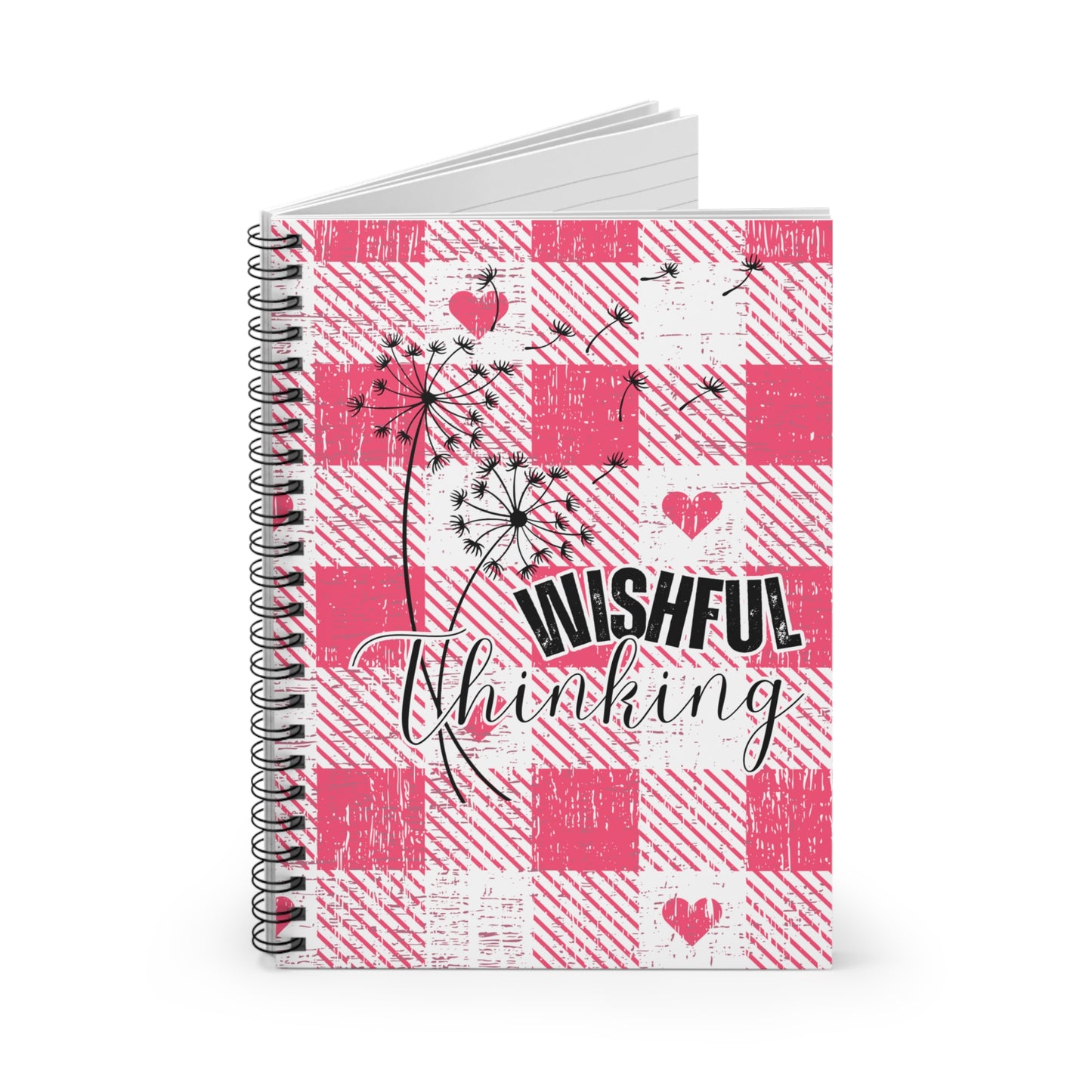 Wishful Thinking Pink Plaid Spiral Notebook - Ruled Line for Journaling and Note-Taking - Eddy and Rita