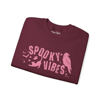 Eddy and Rita Women's Heavy Crewneck Sweatshirt - "Spooky Vibes" Halloween Graphic Pullover