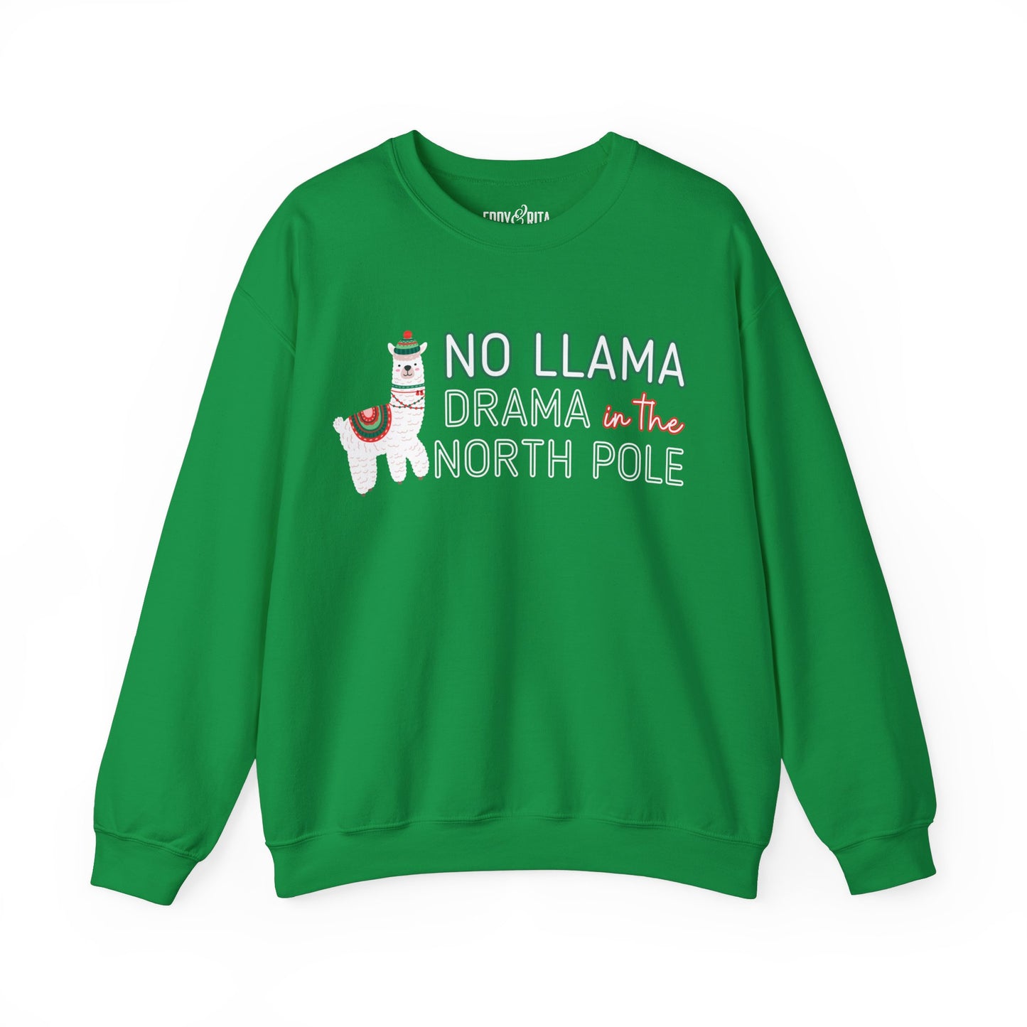 Women's Heavy Sweatshirt – "No Llama Drama in the North Pole" Fun and Festive Christmas Graphic Sweatshirt