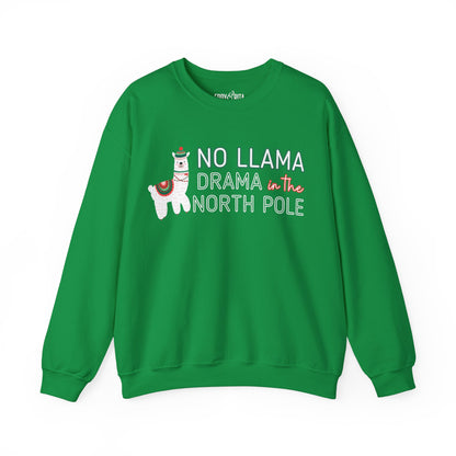 Women's Heavy Sweatshirt – "No Llama Drama in the North Pole" Fun and Festive Christmas Graphic Sweatshirt