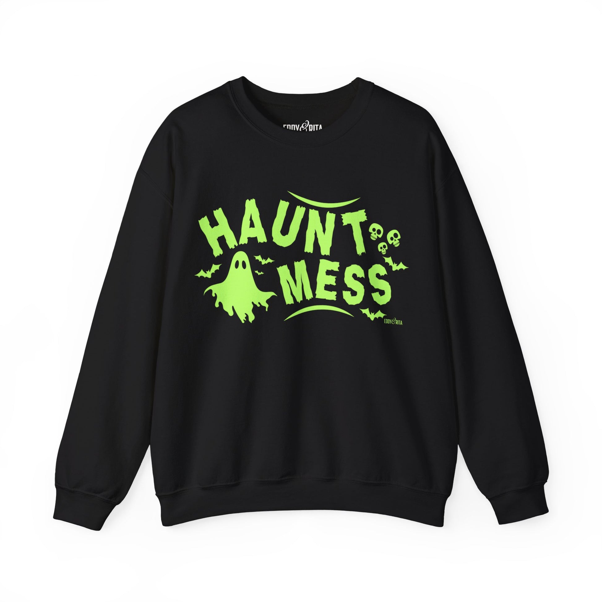 Eddy and Rita Women's Heavy Crewneck Sweatshirt - "Haunt Mess" Halloween Graphic Pullover