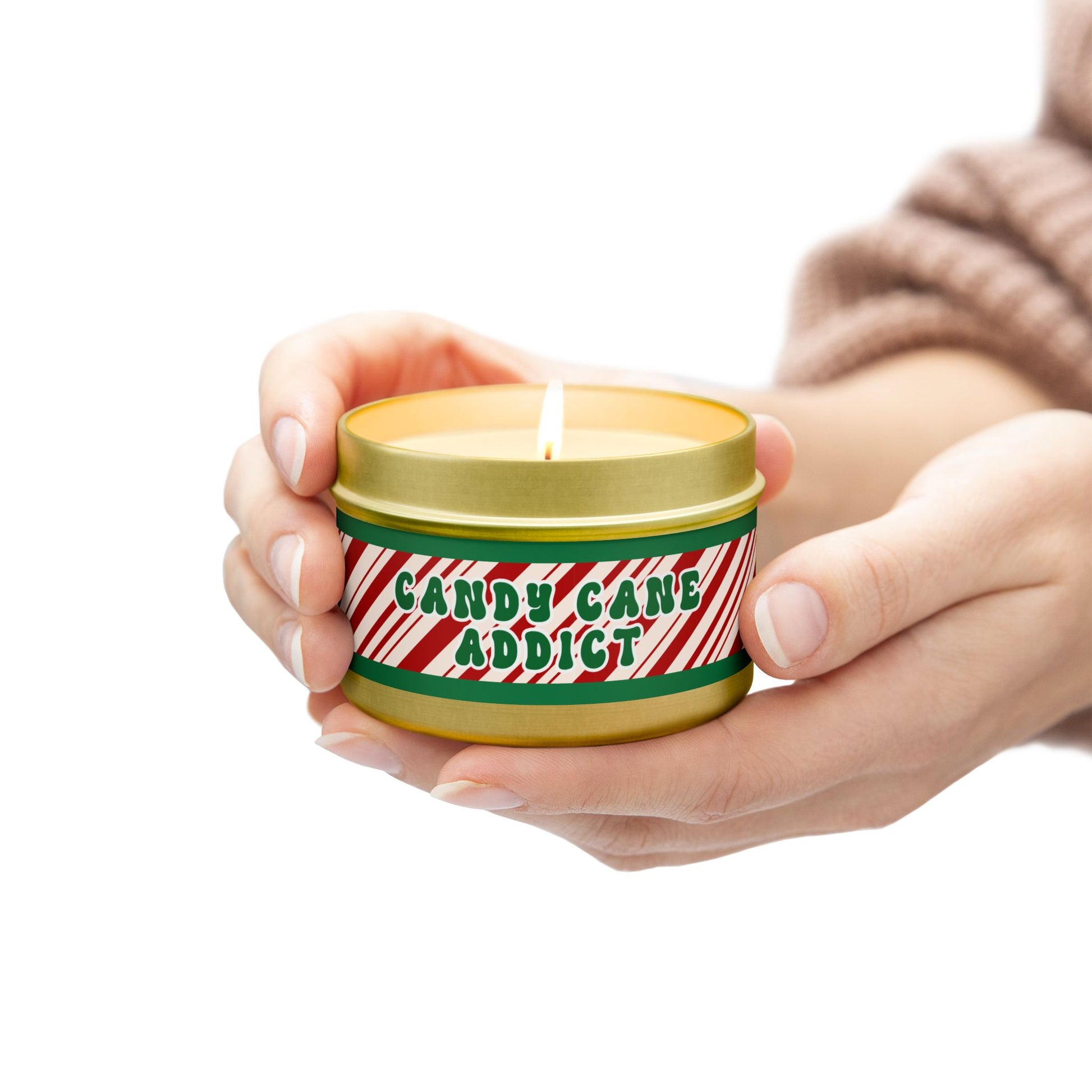 Coffee Scented Tin Candle – 4 oz | “Candy Cane Addict” Holiday Design | Perfect Festive Stocking Stuffer Gift