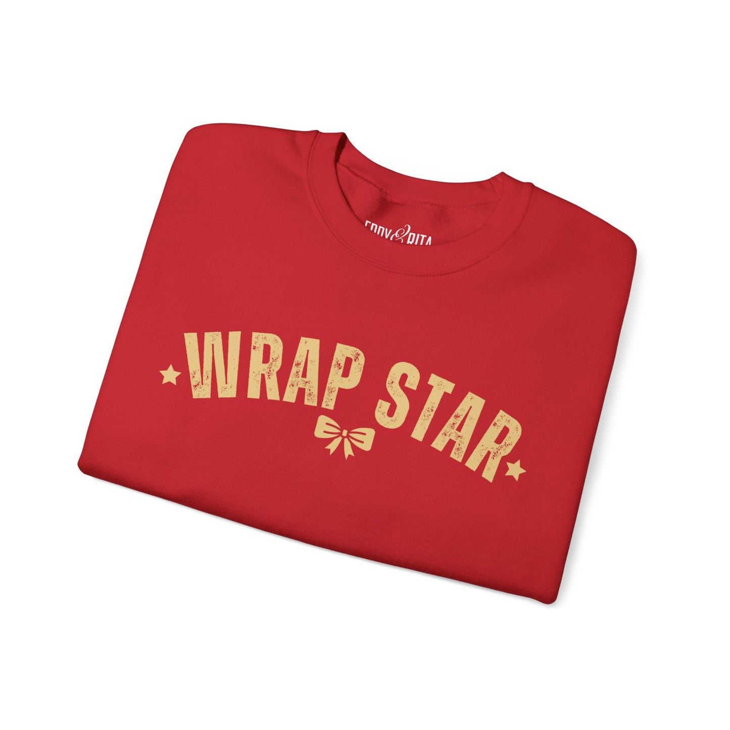 Women's Heavy Sweatshirt – "Wrap Star" Fun Holiday Gift Wrapping Graphic Sweatshirt