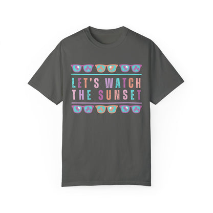 Eddy and Rita Women's Comfort Colors T-Shirt - "Let's Watch The Sunset" Graphic Tee for Sunset Lovers