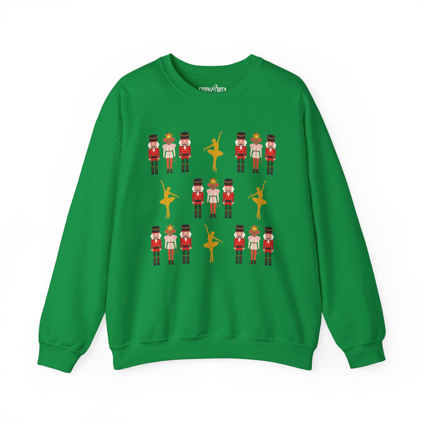 Women's Heavy Sweatshirt – "Nutcrackers with Golden Ballerina" Elegant Christmas Graphic Sweatshirt