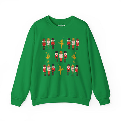 Women's Heavy Sweatshirt – "Nutcrackers with Golden Ballerina" Elegant Christmas Graphic Sweatshirt