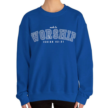 Women's Heavy Blend Sweatshirt – "Made to Worship Isaiah 43:21" Faith-Inspired Graphic Sweatshirt